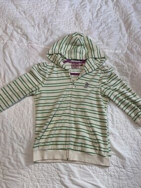 Juicy Couture Cream Zip Hoodie with Green Stripes
